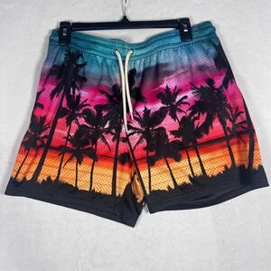 Trinity Coast Mens Mesh Palm Tree Sunset Shorts Medium Tropical Summer Surf